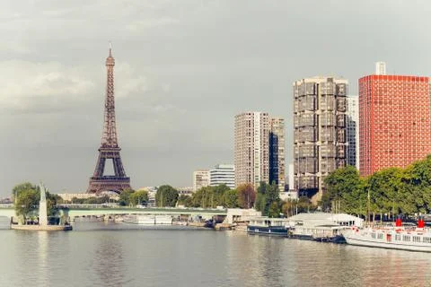 Eiffel tower, famous Paris symbol and iconic landmark in France and residential Stock Photos