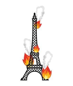 Eiffel Tower fire. Flame in Paris. Disaster Stock Illustration