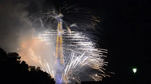 Eiffel Tower fireworks Stock Footage