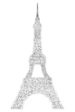 Eiffel Tower in the form of tangled doodles. Sketch. Hand drawn constructio. Stock-Illustration