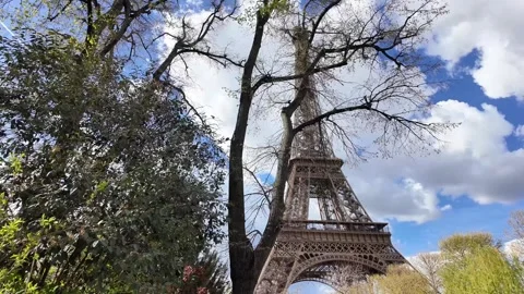 Eiffel Tower Framed by Trees Under a Dynamic Cloudy Sky Vidéo 332602116