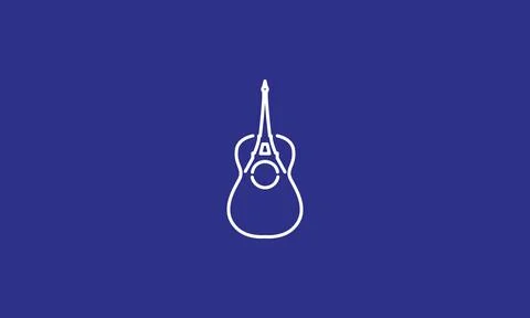 Eiffel tower with guitar lines logo symbol vector icon illustration graphic.. Illustrazione stock