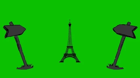 Eiffel Tower - Hand-Drawn Animation - board pointing black Stock Footage 97986193