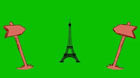 Eiffel Tower - Hand-Drawn Animation - board pointing red Stock Footage 97986208