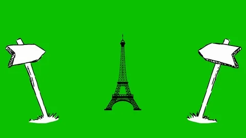 Eiffel Tower - Hand-Drawn Animation - board pointing white Stock Footage 97986223