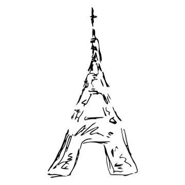 Eiffel tower. Hand drawn doodle eiffel tower. Symbol of travel in Paris eiffe Stock Illustration
