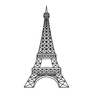 Eiffel Tower in hand drawn doodle style. Vector illustration isolated on whit Stock Illustration