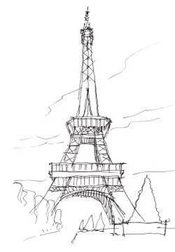 Eiffel tower hand pen doodle sketch Stock Illustration