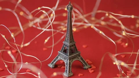 Eiffel tower heart confetti red background lights Stock Footage 146752575