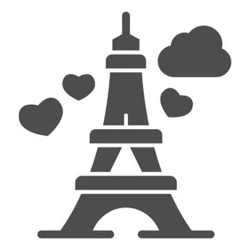 Eiffel Tower with heart solid icon, valentine day concept, romance travel sign Illustrazione stock