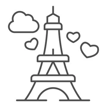 Eiffel Tower with heart thin line icon, valentine day concept, romance travel Illustrazione stock