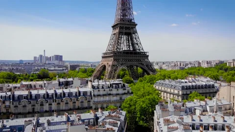 Eiffel Tower from a height. Paris, France. Stock Footage