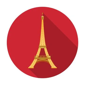 Eiffel tower icon in flat style isolated on white background. France country Ilustração Stock