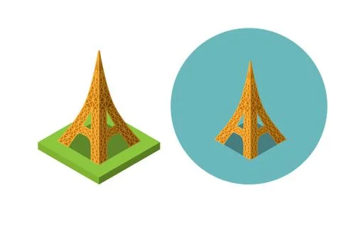 Eiffel tower icons in flat isometric style, vector Stock Illustration
