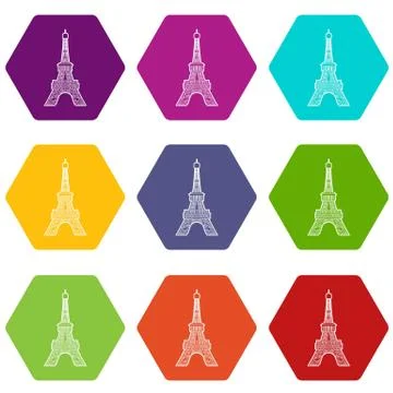 Eiffel tower icons set 9 vector Illustrazione stock