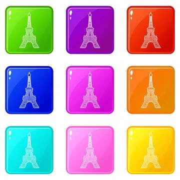 Eiffel tower icons set 9 color collection Illustrazione stock
