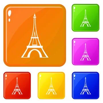 Eiffel tower icons set vector color Stock Illustration