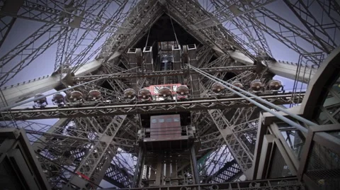 Eiffel Tower Inside Leg Elevator 스톡 동영상 58583706