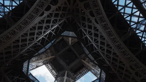 Eiffel Tower iron lattice framework stands as a historic Paris France monument Stock Footage 337296123