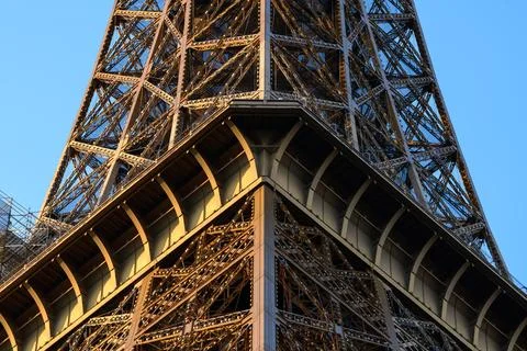 Eiffel Tower ironwork with angular shadow play 스톡 사진