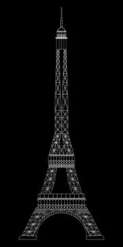 Eiffel Tower isolated on black background. Real scale image Stock-Illustration