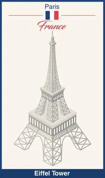 Eiffel Tower isometric illustration made with stipple texture Stock Illustration
