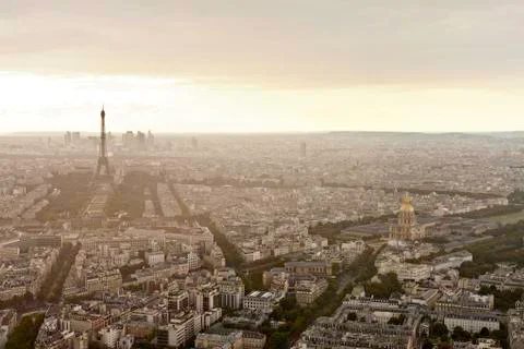 Eiffel Tower ( La Tour Eiffel ) in Paris at atmospheric dusk Stock Photos