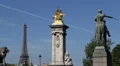 Eiffel Tower Landmark Paris Gilt Bronze Statues of Fames Alexander III Bridge HD Footage