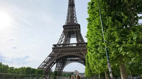 Eiffel Tower Landmark View from Champ de Mars Park in Paris Stock Footage 334161757