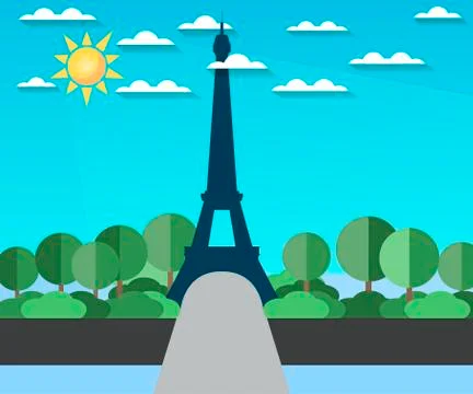 Eiffel Tower. Landscape in a flat style. Stock Illustration