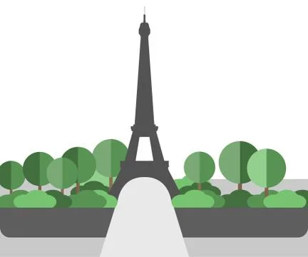 Eiffel Tower. Landscape in a flat style. Stock Illustration