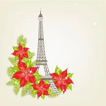 Eiffel tower with lavender flowers Ilustração Stock