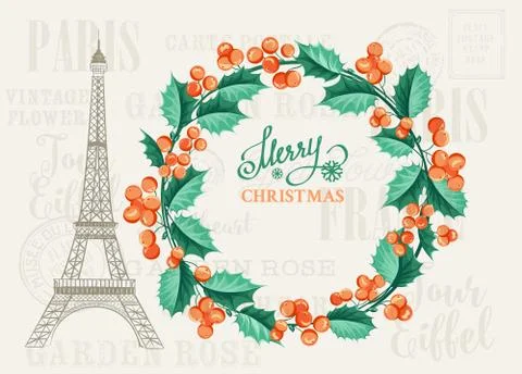 Eiffel tower with lavender flowers Stock Illustration