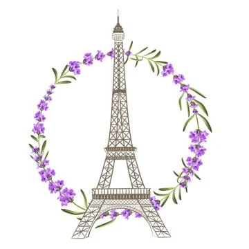 Eiffel tower with lavender Illustrazione stock