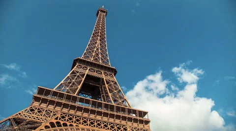 Eiffel Tower from a low angle view, Paris, Timelapse Stock Footage 54649471