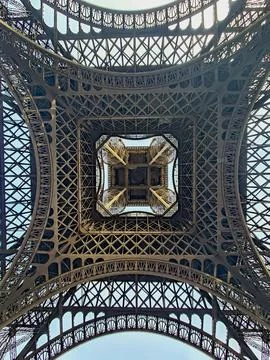 Eiffel Tower Low Angle View from the Base in Paris, France 스톡 사진