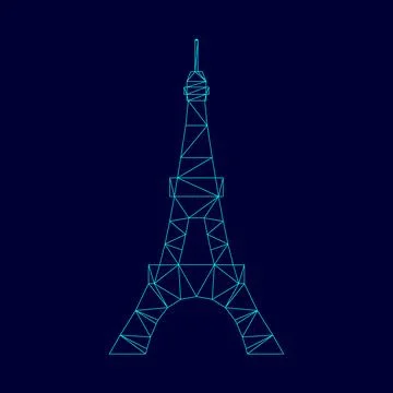 Eiffel Tower low poly triangulation triangulated polygonal electric cyan bl.. Stock Illustration
