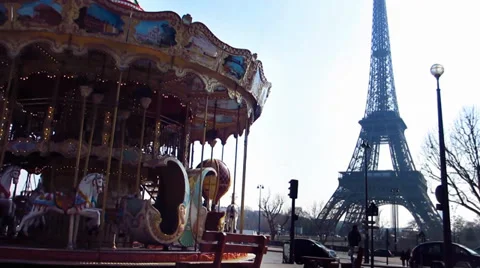 Eiffel Tower with Merry Go Round in Foreground, Paris Video stock 38910768