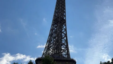 Eiffel Tower metal steel structure view from under tourist attraction in Paris Stock Footage 339750337