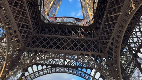 Eiffel Tower metal steel structure tourist attraction in Paris France famous Video stock 339750354