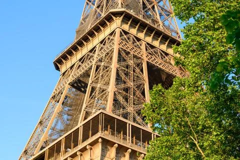 Eiffel Tower midsection and summer greenery 스톡 사진