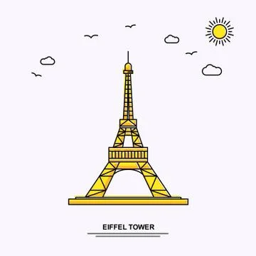 EIFFEL TOWER Monument Poster Template. World Travel Yellow illustration Backg Stock Illustration