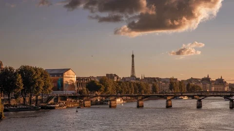 Eiffel Tower Motion Timelapse In Summertime With Clouds Over Paris Stock Footage