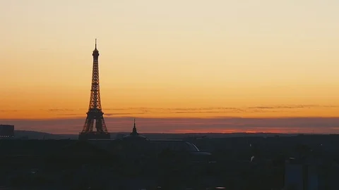 The Eiffel Tower at a multicolored sunset with a palette of tints and shadows in Video stock 86690374