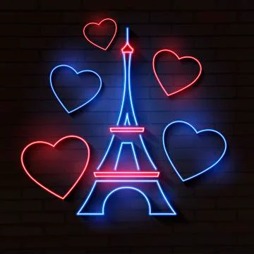 Eiffel tower in neon light on brick Stock-Illustration