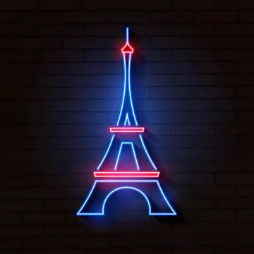 Eiffel tower in neon light on brick Stock-Illustration