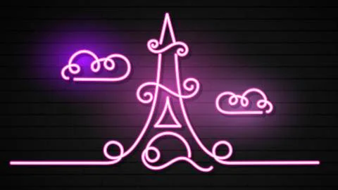 Eiffel tower in neon light on brick background Stock-Illustration
