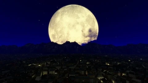 Eiffel tower at night against big moon Stock Footage 70671333