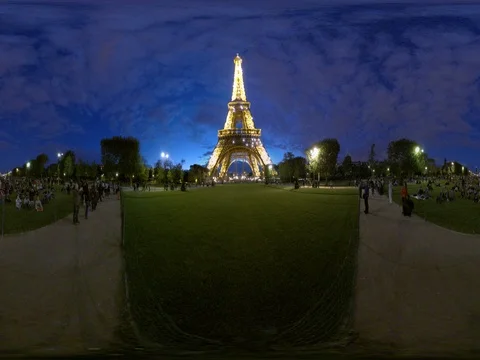 Eiffel Tower at night with stars 360 video panorama. Tour eiffel, Etoile Stock Footage