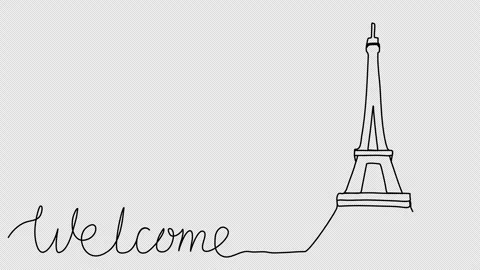 Eiffel Tower, one line drawing animation. Video clip with alpha channel. Stock Footage 264917385